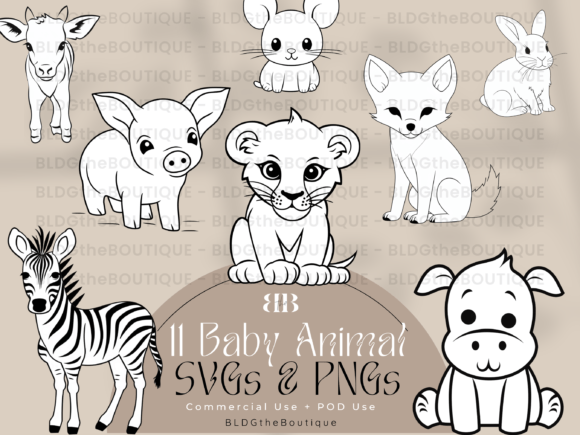 Baby Animal SVG PNG Coloring Clipart: Graphics & Illustrations