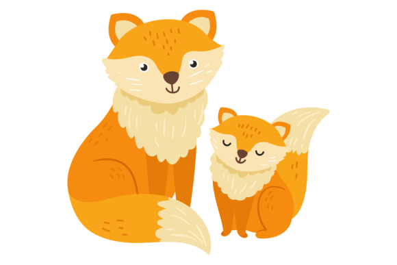 Baby Fox with Mom Graphics: Cute Animal Illustrations