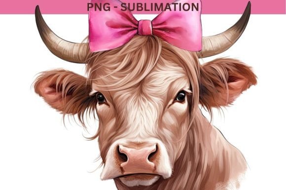 Cow with Pink Bow Farm Animal: Friendly Illustrations & Graphics
