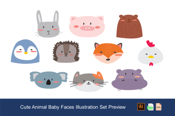Cute Animal Baby Faces Illustration: Graphics & Illustrations for Warm, Playful Branding