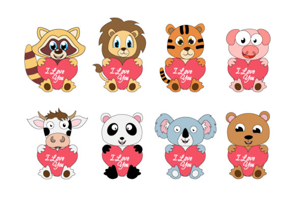 Cute Animal Cartoon with Love: Graphics & Illustrations for Real Publishing