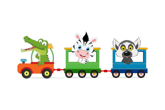 Cute Animal Cartoon with Train