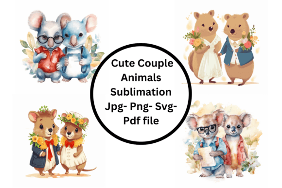Cute Couple Animal Sublimation Graphics & Illustrations