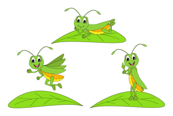 Cute Grasshopper Animal Cartoon: Friendly Graphics & Illustrations