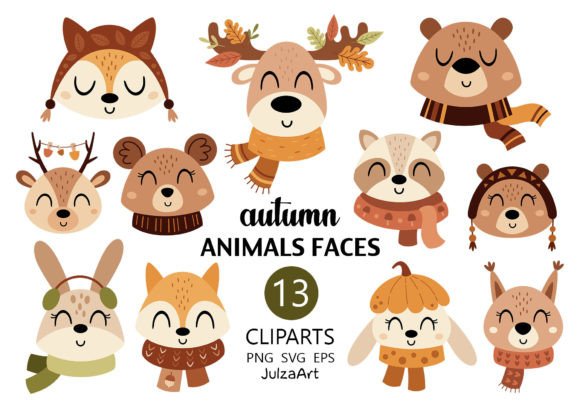 Fall Animal Faces Clipart: Graphics & Illustrations for Warm, Whimsical Branding