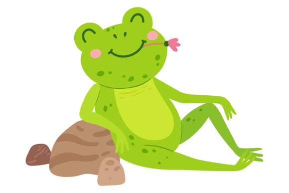 Frog Lay on Ground. Happy Summer Animal Graphics