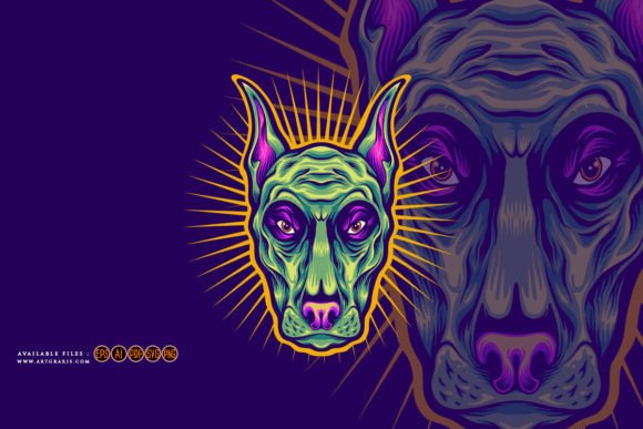 Horror Dog Head Halloween Logo: Graphics & Illustrations