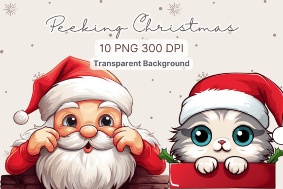 Peeking Santa Animal Clipart Collection: Graphics & Illustrations