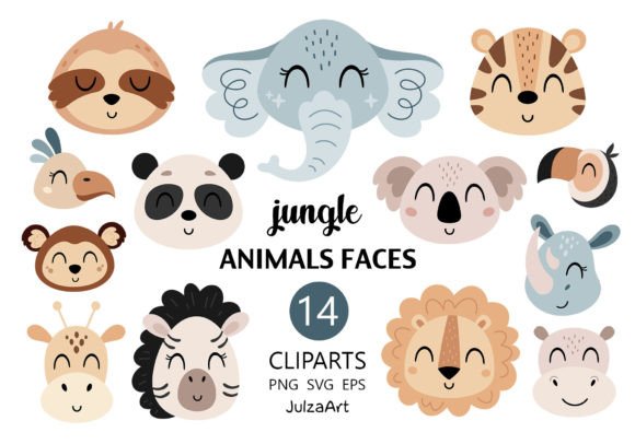 Safari Animal Faces Clipart: Cute Graphics & Illustrations