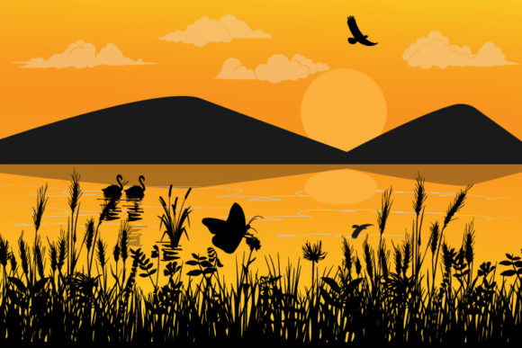 Silhouette of Animal with Sunset Graphics & Illustrations