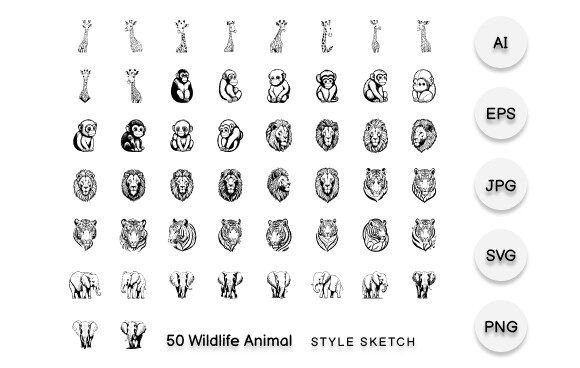 Wildlife Animal Element Draw Black Graphics & Illustrations