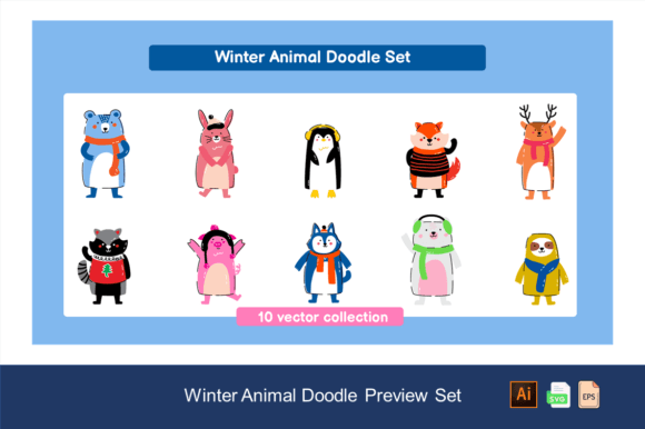 Winter Animal Doodle Set: Graphics & Illustrations for Real Publishing